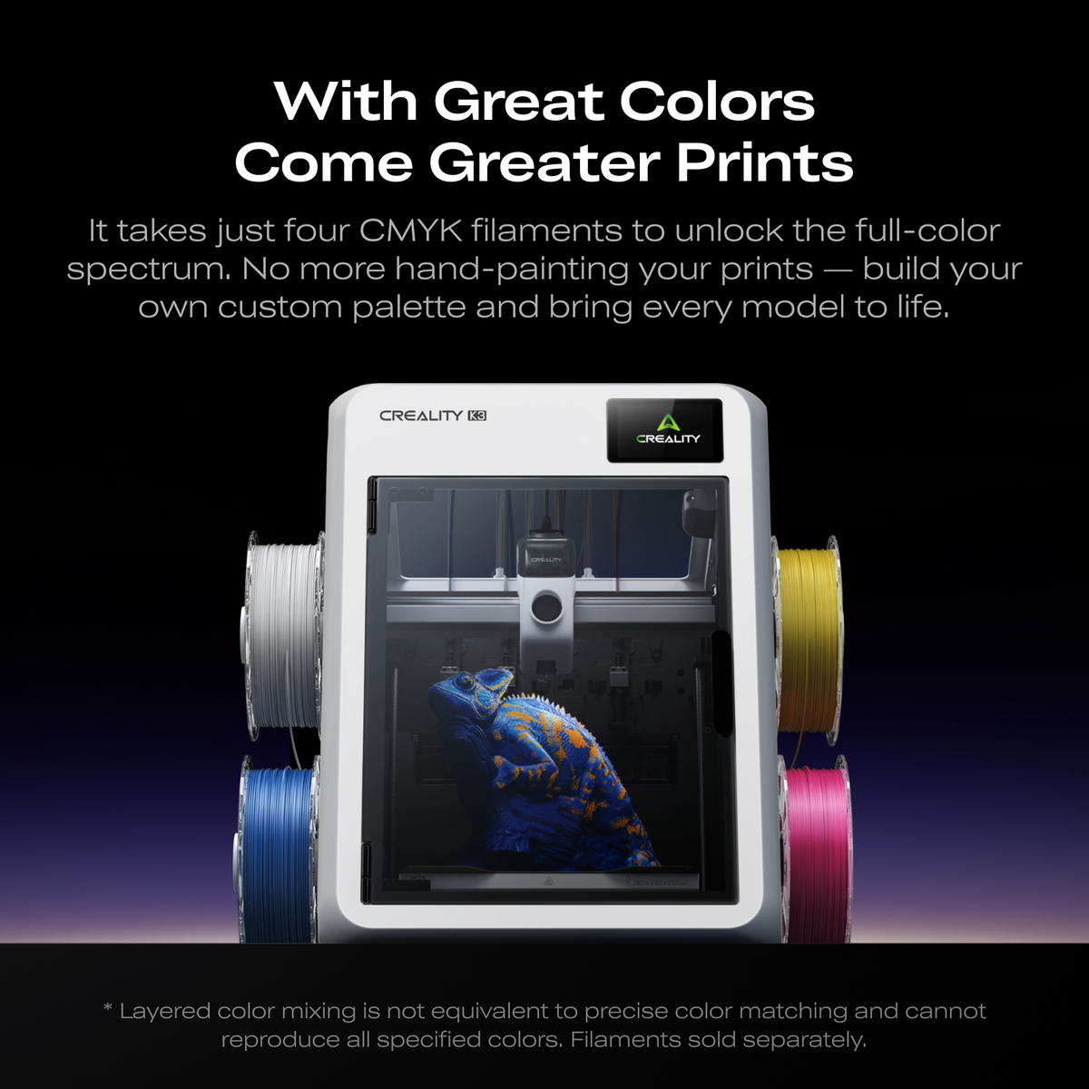 Creality K3 multicolour printing example; filament sold separately